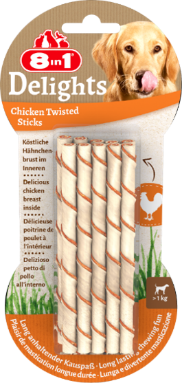 8IN1 DELİGHTS BURGU ÇUBUK KÖPEK ÖDÜL KEMİĞİ TAVUKLU - 55GR - 1