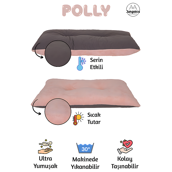 Jungolica Polly Pembe-Antrasit Evcil Hayvan Yatağı M - Jungolica