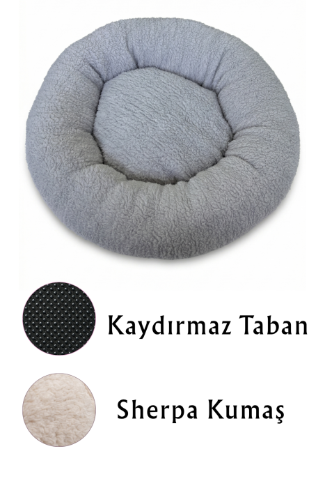 Jungolica Teddy Donut Gri Kedi ve Köpek Yatağı L - 3