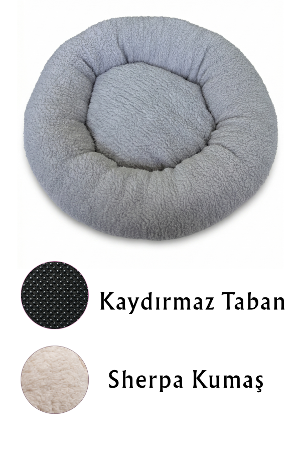 Jungolica Teddy Donut Gri Kedi ve Köpek Yatağı L - 3