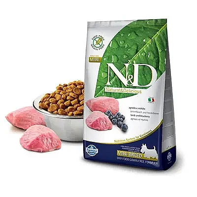 N&D Ancestral Grain Kuzulu ve Yaban Mersinli Mini Irk Köpek Maması 7 Kg - N&D