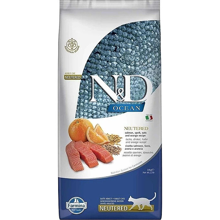 N&D Ocean Somonlu ve Portakallı Kısırlaştırılmış Kedi Kuru Maması 10 Kg - N&D